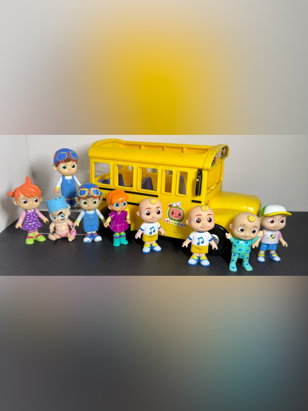 CoComelon Musical Yellow School Bus Toy & 9 Figure Lot Set JJ TomTom Cece